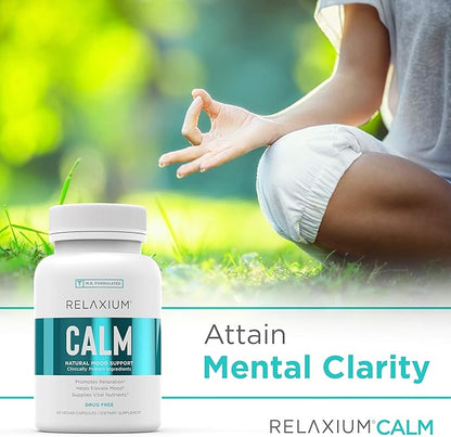 Relaxium Calm, Non-Habit Forming, Stress & Mood Support Supplement, Elevate Mood & Boost Relaxation with Ashwagandha, 5-HTP, GABA, Made in USA (60 Vegan Capsules, 30 Day Supply)