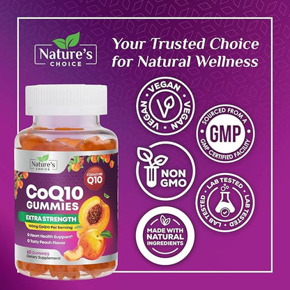 CoQ10 100mg Gummies - 3X Better Absorption, Antioxidant for Heart Health Support & Energy Production, Ultra Coenzyme Q10 Vitamins, Co q 10 Supplement, Dietary Supplement, Non-GMO - 60 CoQ10 Gummies