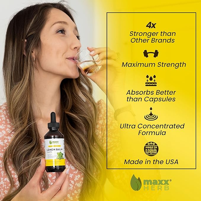 Maxx Herb Lemon Balm Extract - Max Strength, Lemon Balm Tincture Absorbs Better Than Lemon Balm Capsule, for Nervous System Support, and Stress Relief - 4 Bottles, 4 Oz Each (240 Servings)