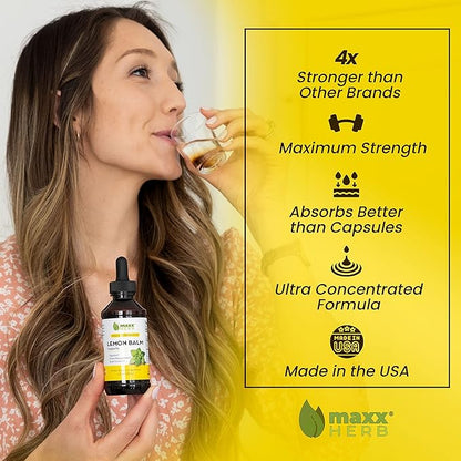 Maxx Herb Lemon Balm Extract - Max Strength, Lemon Balm Tincture Absorbs Better Than Lemon Balm Capsule, for Nervous System Support, and Stress Relief - 4 Bottles, 4 Oz Each (240 Servings)