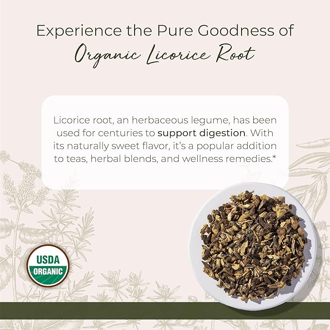 Starwest Botanicals Organic Dried Licorice Root - Herb for Loose Leaf Tea Blends, Candy, & Baked Goods, Cut & Sifted, Certified Kosher, Non-GMO - Bulk 1 lb Bag