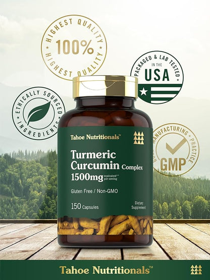 Tahoe Nutritionals Turmeric Supplement | 1500 mg | 150 Capsules | Complex with Black Pepper | Non-GMO and Gluten Free