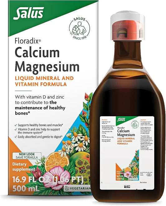 Floradix Calcium Magnesium Liquid Herbal & Mineral Supplement - Bone Support Supplement* with Calcium, Magnesium, Vitamin D & Zinc - Vegetarian, Non-GMO - 16.9 fl oz