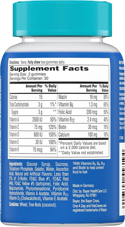 One A Day Teen for Him Multivitamin Gummies, Gummy Multivitamins with Vitamin A, C, D, E and Zinc for Immune Health Support, Physical Energy & more, 60 Count