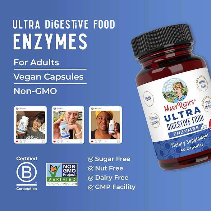 MaryRuth Organics Ultra Digestive Enzymes Capsules | Up to 2 Month Supply | Supplement for Gut Health Support | Digestion & Immune Support with Amylase | Lipase & Lactase | Vegan | 60 Count