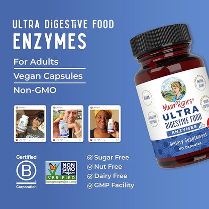 MaryRuth Organics Ultra Digestive Enzymes Capsules | Up to 2 Month Supply | Supplement for Gut Health Support | Digestion & Immune Support with Amylase | Lipase & Lactase | Vegan | 60 Count