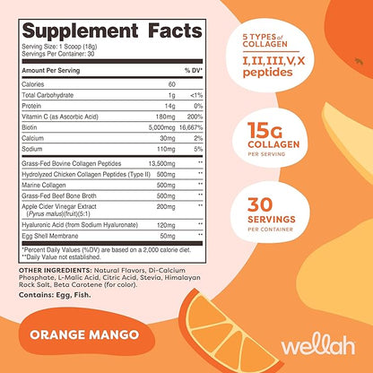 The Afterglow Multi Collagen Protein + Beauty (30 Servings, Orange Mango) - Hair, Skin, Nail & Joint Support - Non-GMO and Gluten Free