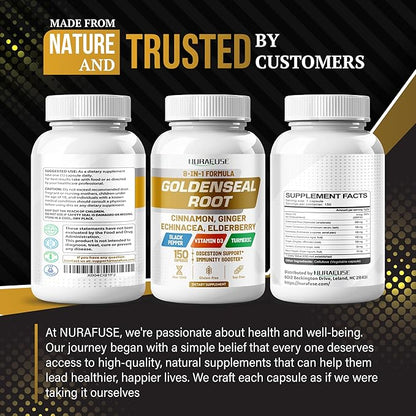 Goldenseal Root 8-in-1 Formula - with Cinnamon Ginger Echinacea Elderberry Black Pepper Vitamin D3 - Non-GMO, Gluten-Free, Soy-Free