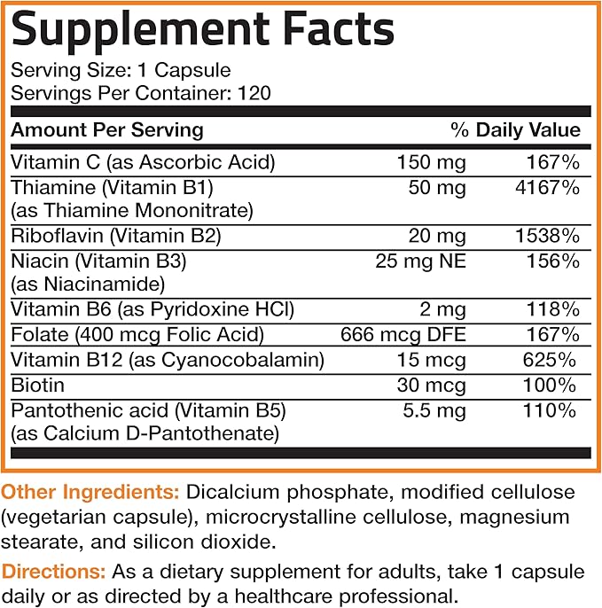 Bronson Vitamin B Complex with Vitamin C - Immune Health, Energy Support & Nervous System Support - Non-GMO, 360 Vegetarian Capsules