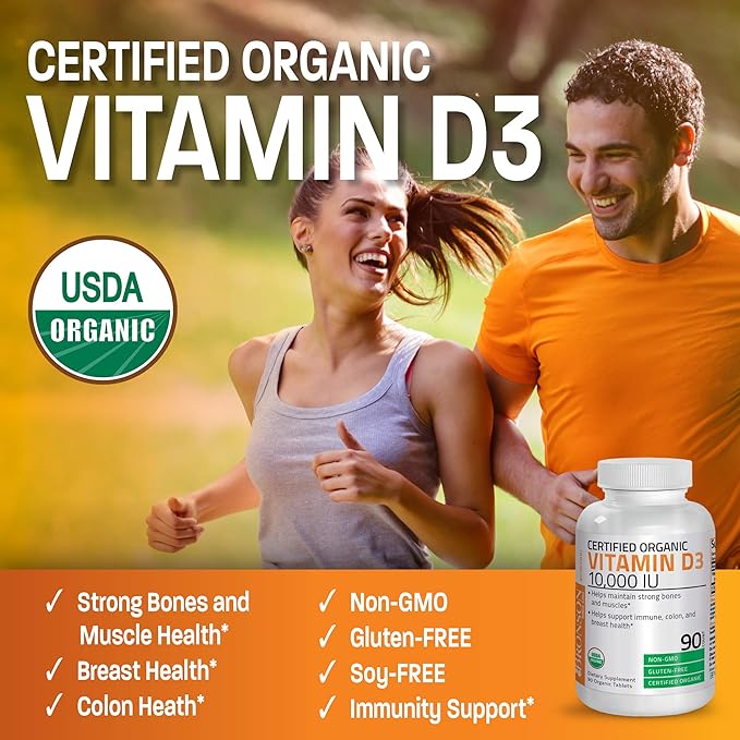 Bronson Vitamin D3 10,000 IU for Immune Support, Healthy Muscle Function & Bone Health, High Potency Organic Non-GMO Vitamin D Supplement, 90 Tablets