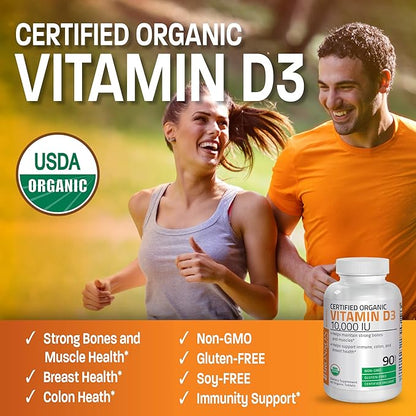 Bronson Vitamin D3 10,000 IU for Immune Support, Healthy Muscle Function & Bone Health, High Potency Organic Non-GMO Vitamin D Supplement, 90 Tablets