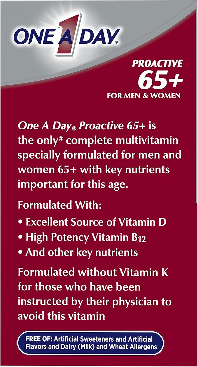 ONE A DAY Proactive 65+, Mens & Womens Multivitamin, Supplement with Vitamin A, Vitamin C, Vitamin D, and Zinc for Immune Health Support*, Calcium, Folic Acid & More, Tablet 150 Count (Pack of 2)