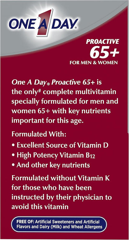 ONE A DAY Proactive 65+, Mens & Womens Multivitamin, Supplement with Vitamin A, Vitamin C, Vitamin D, and Zinc for Immune Health Support*, Calcium, Folic Acid & More, Tablet 150 Count (Pack of 2)