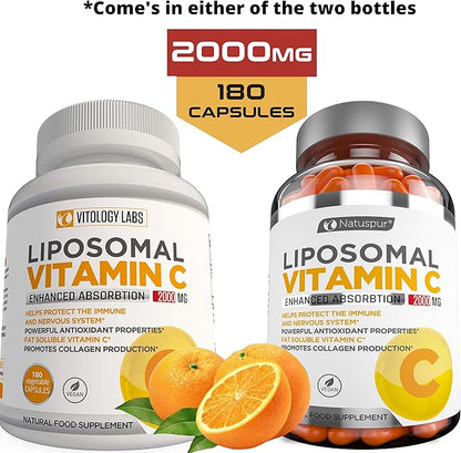 Premium Liposomal Vitamin C 2000mg - 180 Capsules –Ultra Potent High Absorption Ascorbic Acid, Supports Immune System & Collagen Booster - Powerful Antioxidant High Dose - Fat Soluble