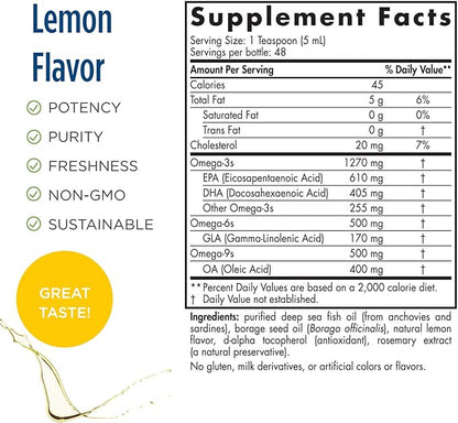 Nordic Naturals ProEFA 3-6-9, Lemon Flavor - 8 oz - 1270 mg Omega-3 - EPA & DHA with Added GLA - Healthy Skin, Cognition, & Positive Mood - Non-GMO - 48 Servings