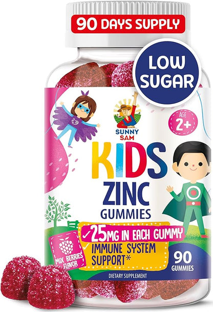 Zinc Gummies for Kids - Chewable Zinc Gummy Supplement for Children Immune Support - Low Sugar Natural Antioxidant Non-GMO Vitamin Chewables for Toddlers & Teens