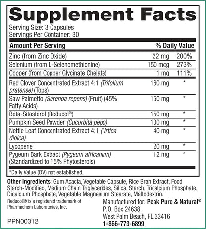 Peak Prostate Support - Natural Prostate Supplements for Men with Saw Palmetto, Beta-Sitosterol, Lycopene and 7 Targeted Nutrients - Promotes Prostate Health and Urinary Tract Health (90 Capsules)