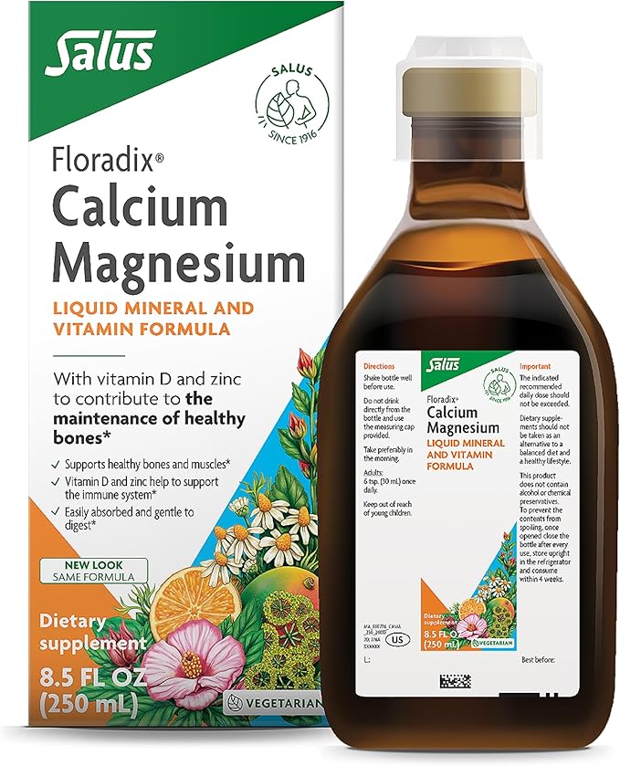 Floradix Calcium Magnesium Liquid Herbal & Mineral Supplement - Bone Support Supplement* with Calcium, Magnesium, Vitamin D & Zinc - Vegetarian, Non-GMO - 8.5 fl oz
