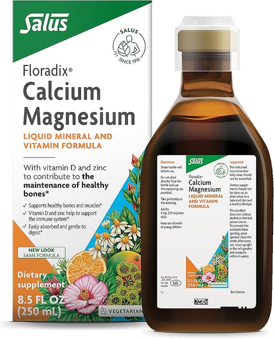 Floradix Calcium Magnesium Liquid Herbal & Mineral Supplement - Bone Support Supplement* with Calcium, Magnesium, Vitamin D & Zinc - Vegetarian, Non-GMO - 8.5 fl oz