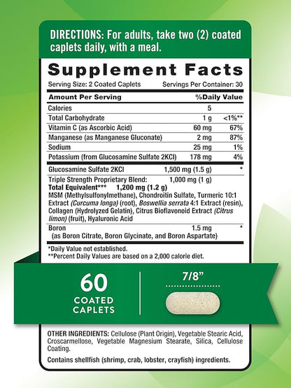 Nature's Truth Glucosamine Chondroitin MSM Complex | 60 Caplets | with Turmeric | Triple Strength Formula | Non-GMO and Gluten Free Supplement