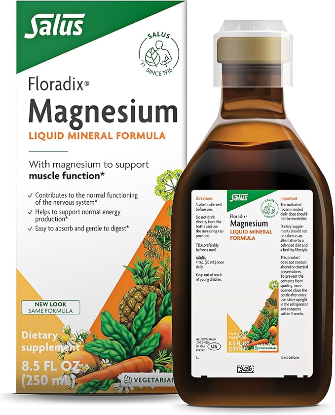 Floradix Magnesium - Liquid Herbal & Mineral Supplement for Bone Support, Digestive Health & More - Vegetarian, Non-GMO - 8.5 fl oz