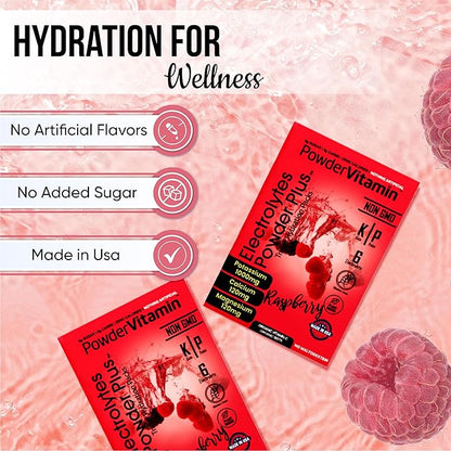 Electrolytes Powder Plus, Keto, Raspberry, Sugar Free, 1000mg Potassium, 120mg Calcium, 120mg Magnesium, Non-GMO, Zero Calories, 30 Hydration Packets
