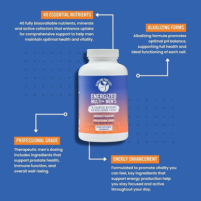 Energized Multi Men's - Potent Multivitamin for Men 40 Fully Bioavailable Nutrients B Complex Vitamins for Men, Vitamin D, Vitamin C, Vitamin K, Zinc, Quercetin, Calcium, Magnesium