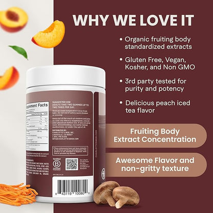 Charlotte's Web Energy Support Mushroom Gummies w/Cordyceps & Shiitake Mushrooms, Caffeine-Free Energy Supplements — Cordyceps Mushroom Gummies, Peach Iced Tea Flavor (30 Servings)
