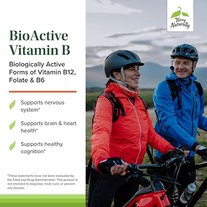 Terry Naturally BioActive Vitamin B - Aid Heart Health with Bioactive B Vitamins - Supplement with Folate & Calcium - B Complex Vitamin to Aid Nervous System Function - 60 Capsules