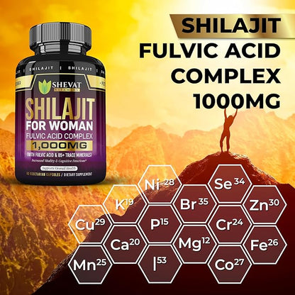 Shilajit Capsules 1000 mg - Pure shilajit for Women with fulvic Acid Organic for Energy & Immune Support, Mineral Supplements for Women - Non GMO| 90 Vegan Capsules| Made in USA