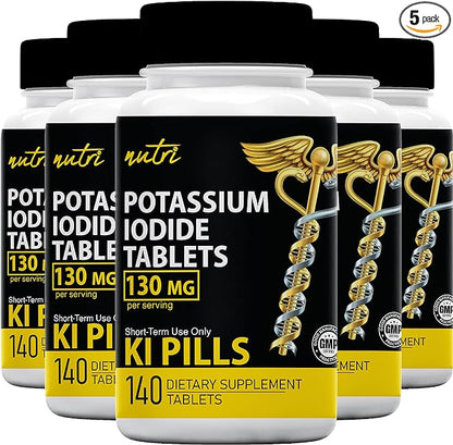 Nature's Fusions Potassium Iodide Tablets (Pack of 5) 130mg - 700 Tablets EXP 10/2032 - YODO Naciente - KI Pills - Yoduro de Potasio