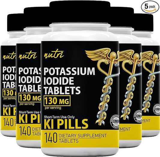 Nature's Fusions Potassium Iodide Tablets (Pack of 5) 130mg - 700 Tablets EXP 10/2032 - YODO Naciente - KI Pills - Yoduro de Potasio