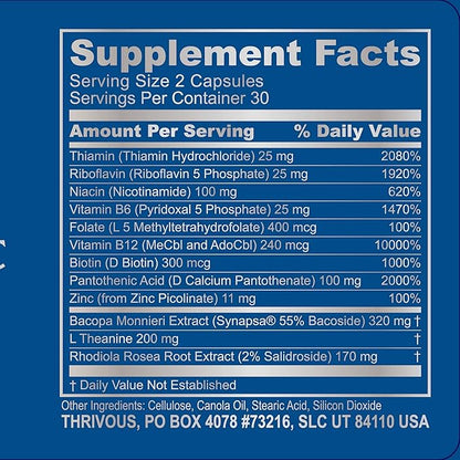 Thrivous Nootropic Stack - Enhance Memory, Sleep & Brain Function for Better Aging - Advanced Nootropic Supplement - Includes Clarity, Alpha & Serenity - 3 Bottles - 240 Capsules