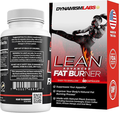 Dynamism Labs Lean Advanced Fat Burner | Garcinia Cambogia Extract, Green Tea Extract, Raspberry Ketone | Made in USA (60 Tablets)