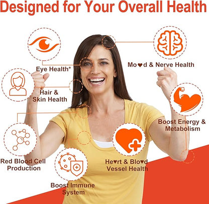 Women's & Men's Super Vitamin B Complex Gummies, Methylated w/ Omega 3, Magnesium, CoQ10, Ashwagandha,Vitamin C, TMG- All B Vitamins- Methyl B12 2000 mcg, Methylfolate(B9),B1,B2,B3,B5,B6,B7- 1Pack