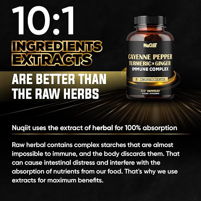 210 Pills - Cayenne Pepper Capsules Organic with Turmeric, Ginger, Immune Support Complex as Elderberry, Echinacea, Garlic Bulb - Digestion, Heart Health & Body Management