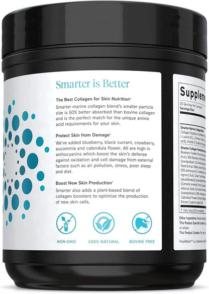 Smarter Nutrition Marine Collagen - Type 1 & 3 Peptides with Herbal Antioxidants for Skin and Hair Health - Vitamin E & C, Green Tea, Berry Powder, Quercetin - (20 Servings (Pack of 1))