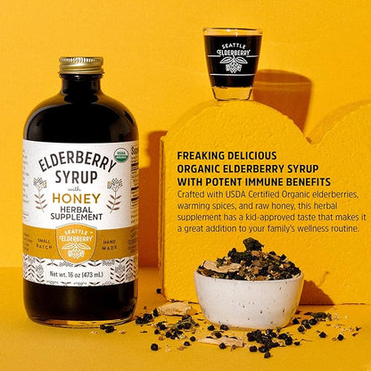 Herbal Supplement Starter Set – A 16oz Bottle of Elderberry Syrup with Honey & a 2oz Bottle of Elderberry to-Go Seasonal Support Made from Only Organic Ingredients in The USA