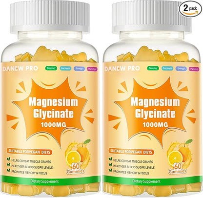 Magnesium Glycinate Gummies 1000mg - Sugar Free Magnesium Potassium Supplement with Vitamin D, B6, CoQ10 for Calm Mood & Sleep Support - 120 Orange Gummies