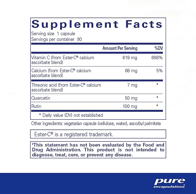 Pure Encapsulations Ester-C & Flavonoids - Vitamin C Supplement for Antioxidants - Immune & Vascular Support* with Calcium & Rutin - Gentle on Digestion - Vegan & Non-GMO - 90 Capsules