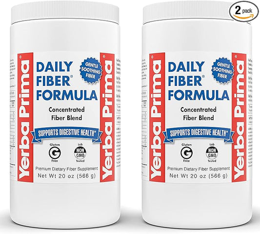 Yerba Prima Daily Fiber Formula - 20 oz Powder (Pack of 2) - Unflavored, Concentrated Blend of Soluble/Insoluble, Psyllium Seed Husks, Acacia Gum, Apple Fiber Supplement - Regularity Colon Cleanser