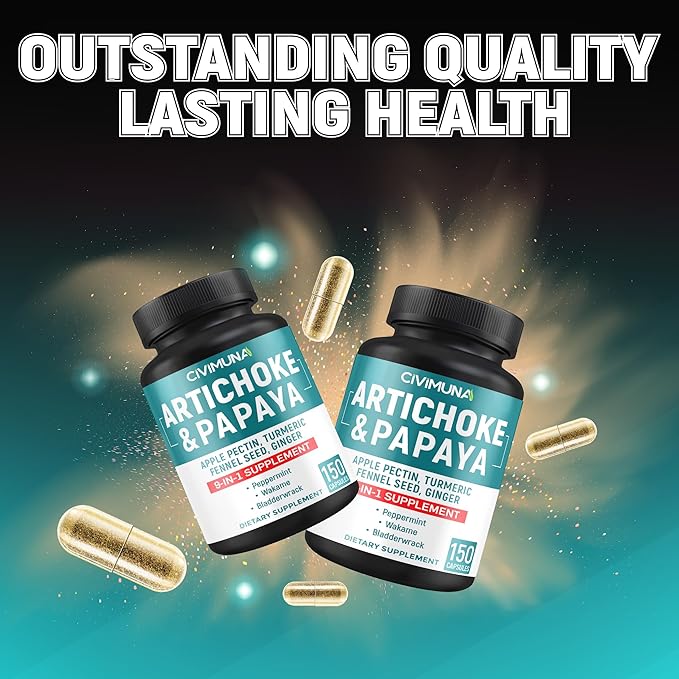 Artichoke Capsules with Artichoke, Papaya, Apple Pectin and More - 150 Capsules - for 5 Months Supply