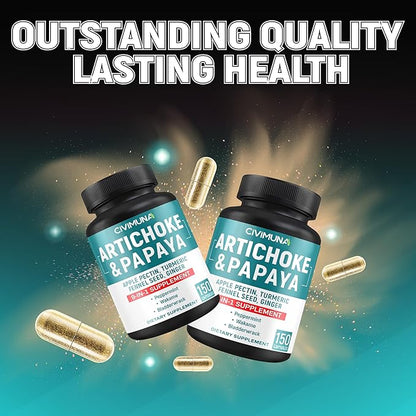 Artichoke Capsules with Artichoke, Papaya, Apple Pectin and More - 150 Capsules - for 5 Months Supply