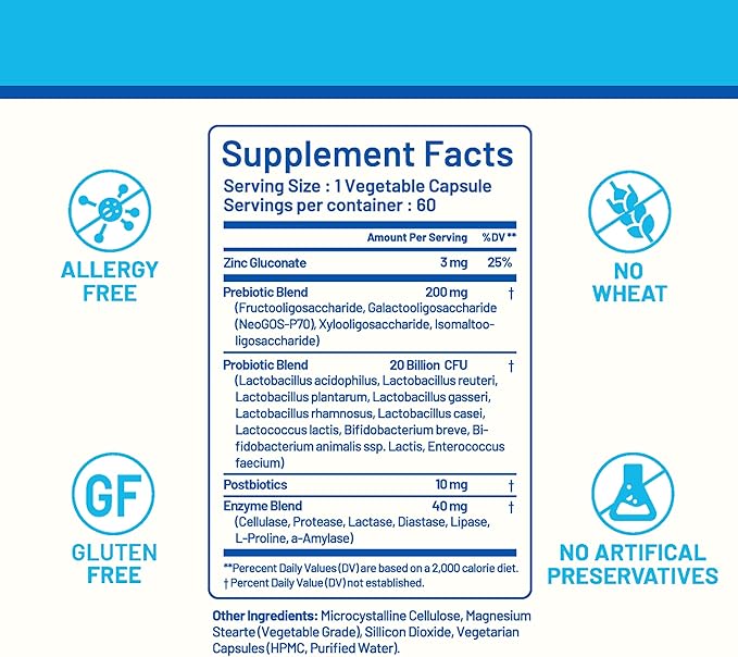Probiotics 3 in 1 - Prebiotics + Probiotics + Postbiotics All in one! Nitrogen Purged, Individually Packed in Double-foil Blister for Freshness - 60 Veg caps by CGM Labs