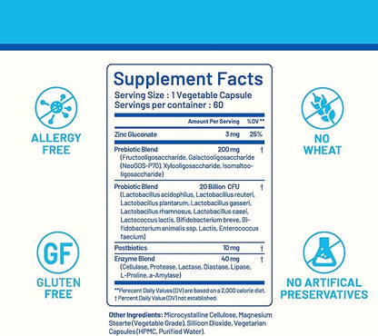 Probiotics 3 in 1 - Prebiotics + Probiotics + Postbiotics All in one! Nitrogen Purged, Individually Packed in Double-foil Blister for Freshness - 60 Veg caps by CGM Labs