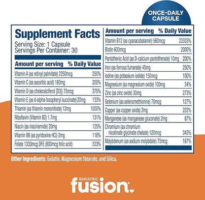 Bariatric Fusion One Per Day Bariatric Multivitamin with Iron | Easy to Swallow Capsule | Vitamin for Bariatric Surgery Patients | Gastric Bypass and Sleeve Gastrectomy | 30 Count | 1 Month Supply