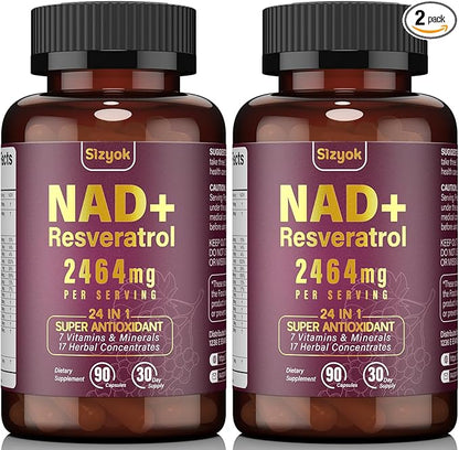 NAD Supplement 1100mg Pure Organic, Liposomal NAD Resveratrol Supplement for Women and Men, Boosts NAD+ Levels, Helps Aging Defense, Cellular Energy & Focus, Ultra-Antioxidant 90 Capsules, 2 Pack