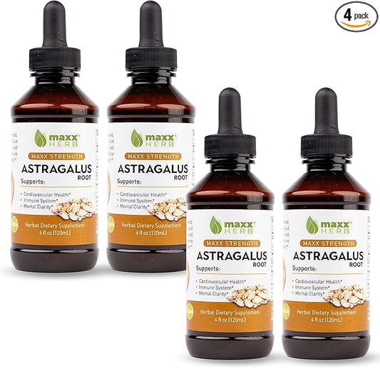 Maxx Herb Astragalus Root Extract - Max Strength Liquid Tincture Absorbs Better Than Capsules or Powder, for Immune Support and Mental Clarity - 4 Bottles, 4 Oz Each (240 Servings)
