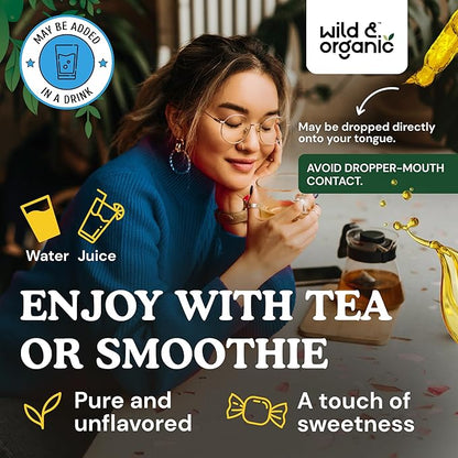 Wild & Organic Adrenal Support Drops for Positive Outlook - Natural Adrenal Support Supplements for Women and Men - Vegan, No Sugar & Alcohol - 2-Month Supply - 4 fl oz