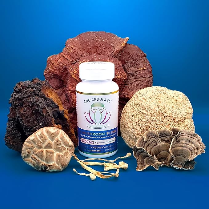 ENCAPSULATE 6 Mushroom Blend – Reishi, Chaga, Turkey Tail, Cordyceps, Lion’s Mane & Shiitake 8:1 Mushroom Extract – Nootropic & Adaptogen Mushroom Supplement for Gut, Brain & Immune Support - 120 Caps